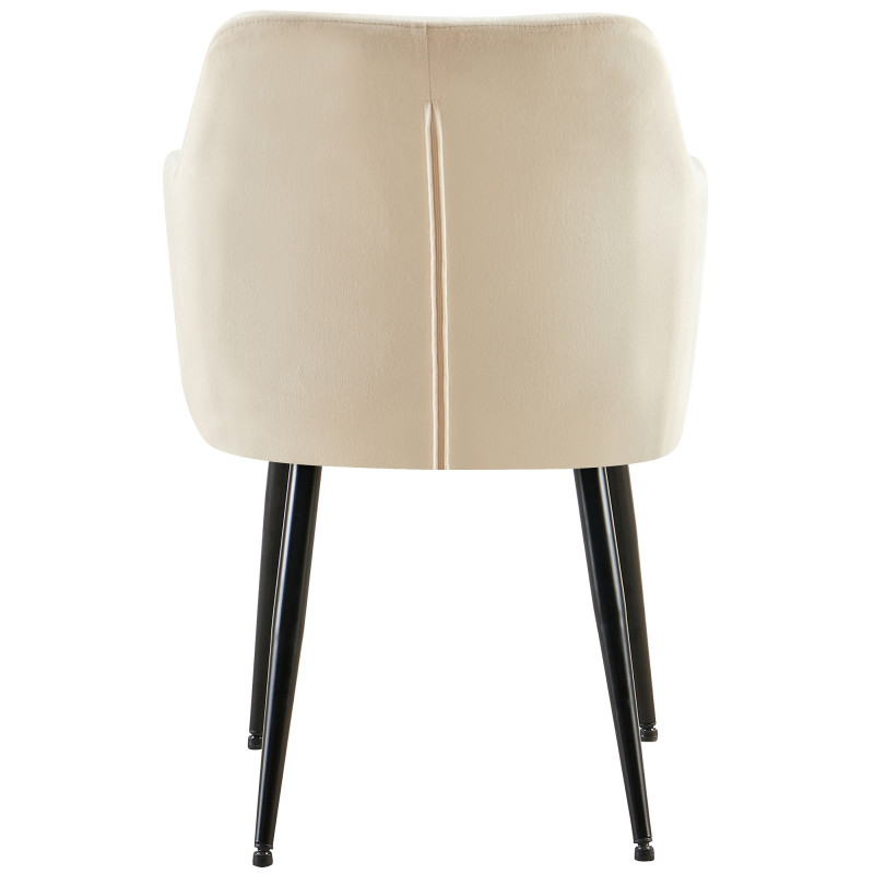 Fauteuil de table matelassé moderne en Velours Blanc crème Métal Noir Arvella - 4
