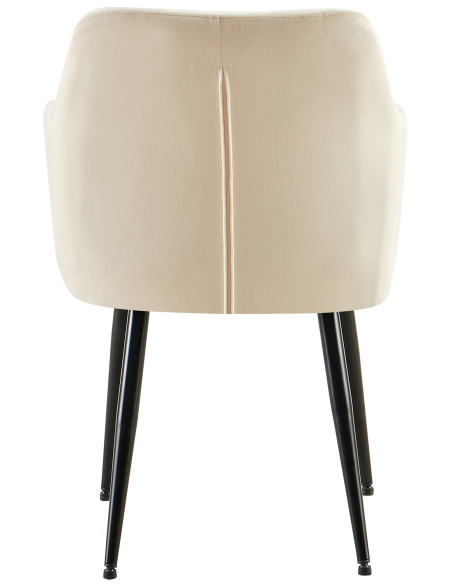 Fauteuil de table matelassé moderne en Velours Blanc crème Métal Noir Arvella - 4