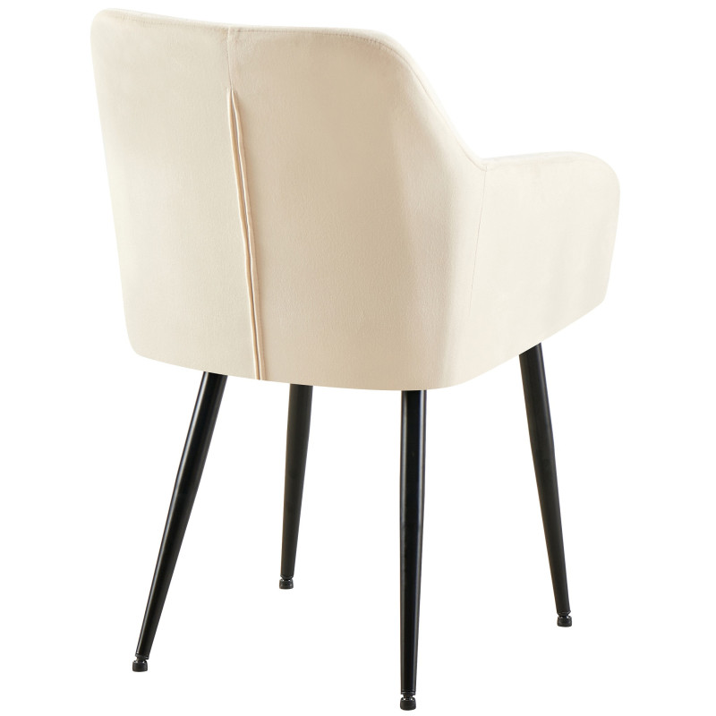 Fauteuil de table matelassé moderne en Velours Blanc crème Métal Noir Arvella - 3