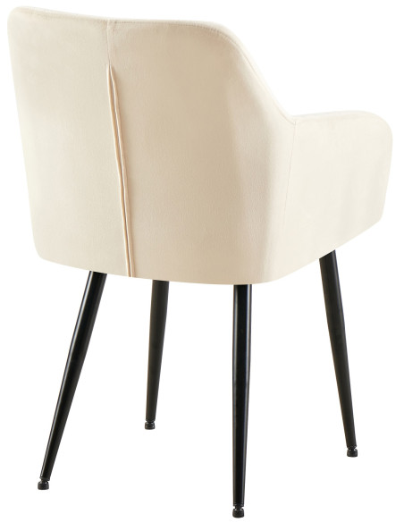 Fauteuil de table matelassé moderne en Velours Blanc crème Métal Noir Arvella - 3
