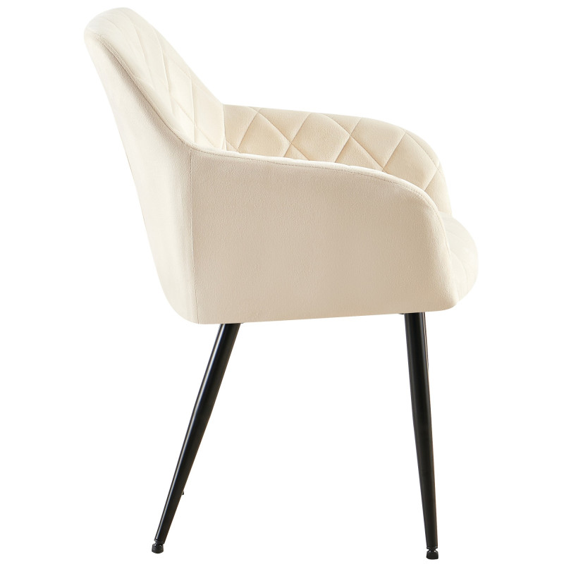 Fauteuil de table matelassé moderne en Velours Blanc crème Métal Noir Arvella - 2