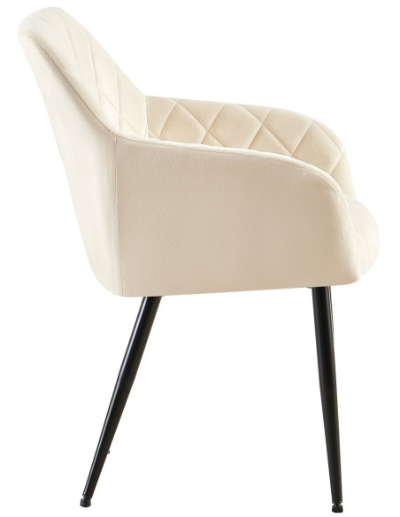 Fauteuil de table matelassé moderne en Velours Blanc crème Métal Noir Arvella - 2