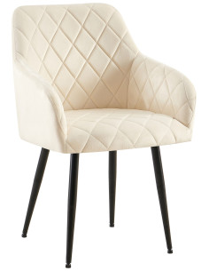 Fauteuil de table matelassé moderne en Velours Blanc crème Métal Noir Arvella - 1
