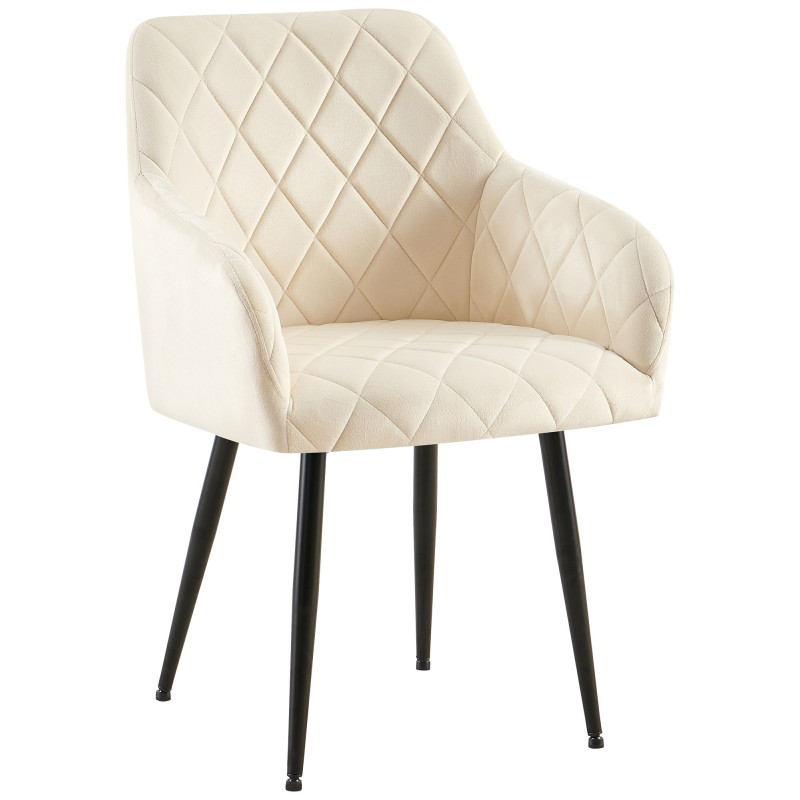 Fauteuil de table matelassé moderne en Velours Blanc crème Métal Noir Arvella - 1