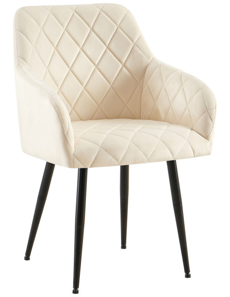 Fauteuil de table matelassé moderne en Velours Blanc crème Métal Noir Arvella - 1