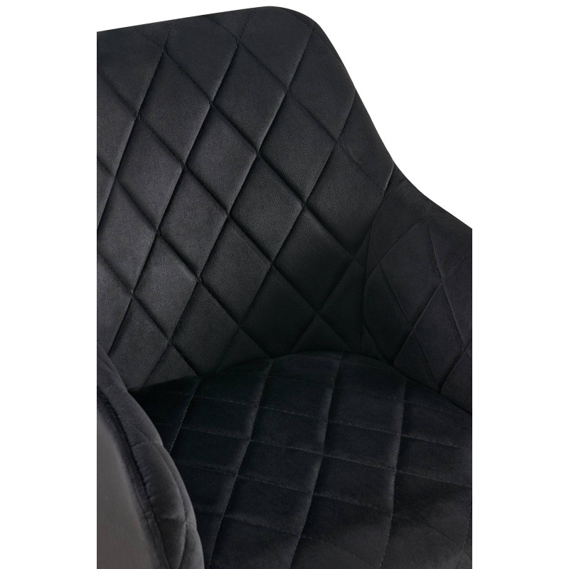 Fauteuil de table matelassé moderne en Velours Noir Métal Noir Arvella - 6