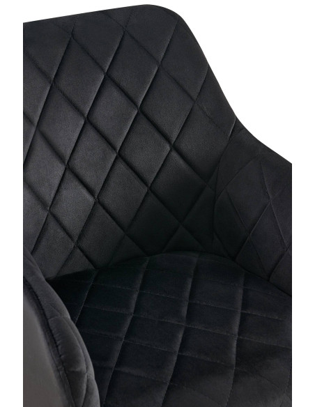 Fauteuil de table matelassé moderne en Velours Noir Métal Noir Arvella - 6
