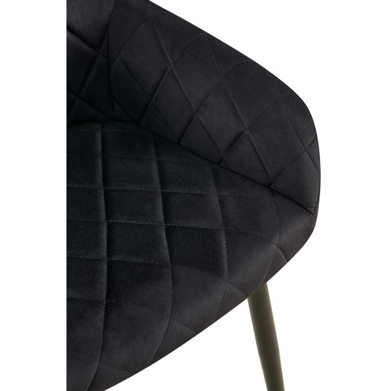 Fauteuil de table matelassé moderne en Velours Noir Métal Noir Arvella - 5