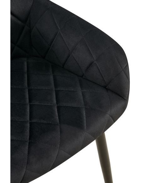 Fauteuil de table matelassé moderne en Velours Noir Métal Noir Arvella - 5