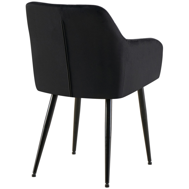Fauteuil de table matelassé moderne en Velours Noir Métal Noir Arvella - 3