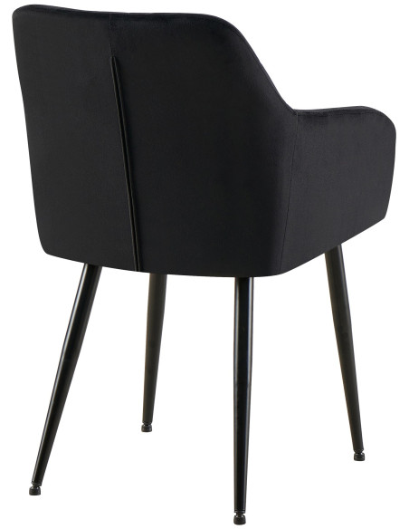 Fauteuil de table matelassé moderne en Velours Noir Métal Noir Arvella - 3