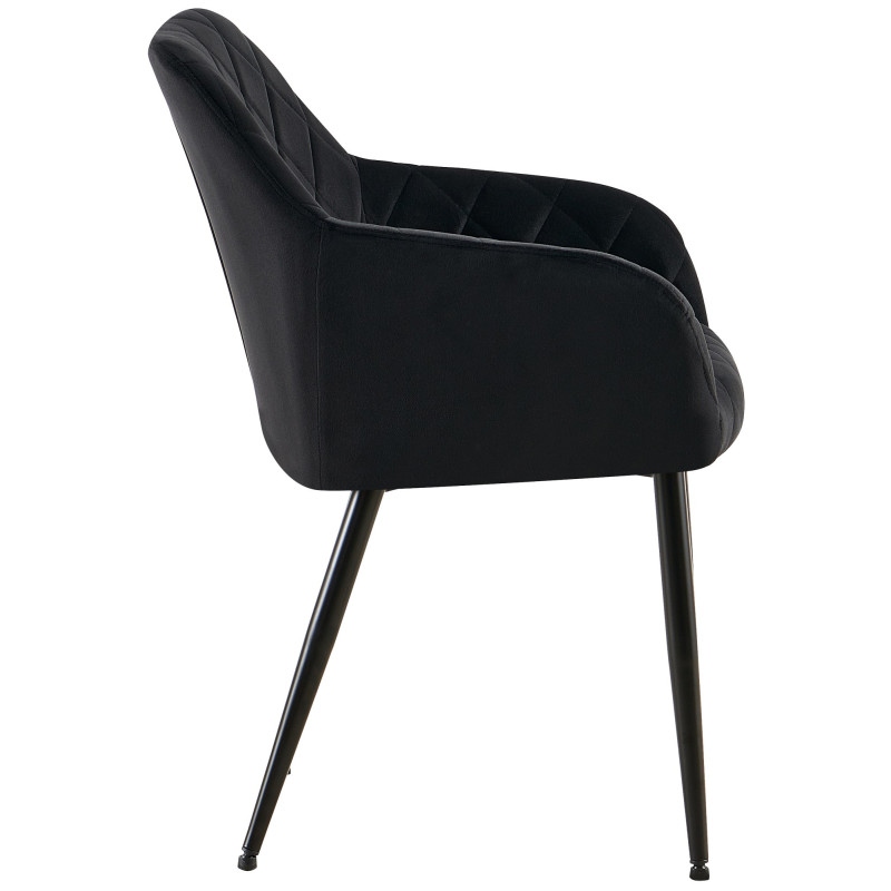 Fauteuil de table matelassé moderne en Velours Noir Métal Noir Arvella - 2