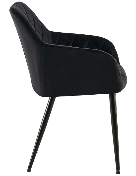 Fauteuil de table matelassé moderne en Velours Noir Métal Noir Arvella - 2