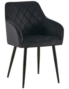Fauteuil de table matelassé moderne en Velours Noir Métal Noir Arvella - 1