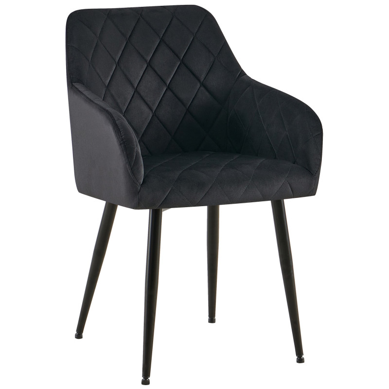 Fauteuil de table matelassé moderne en Velours Noir Métal Noir Arvella - 1