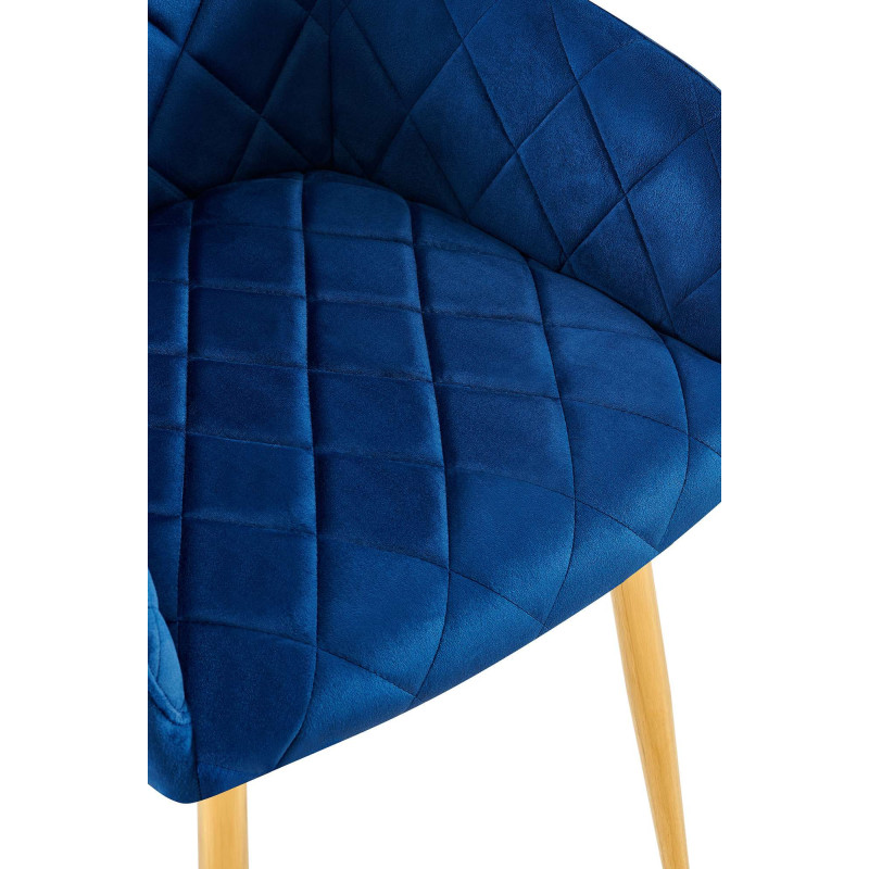 Fauteuil de table matelassé moderne en Velours Bleu foncé Métal Doré Arvella - 6