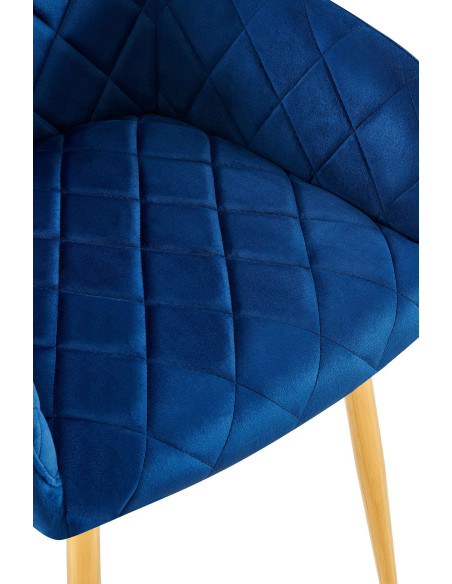 Fauteuil de table matelassé moderne en Velours Bleu foncé Métal Doré Arvella - 6