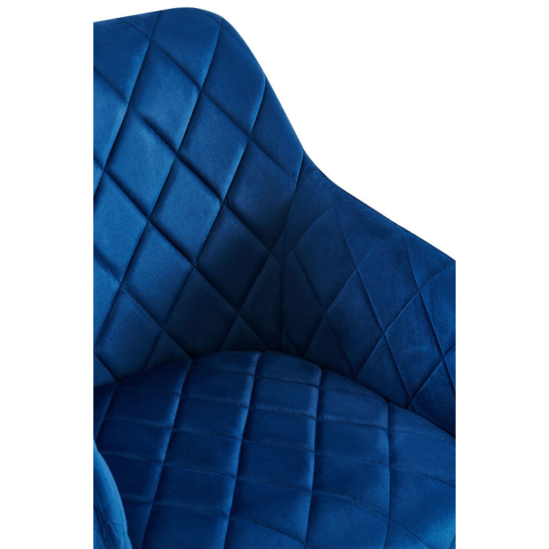 Fauteuil de table matelassé moderne en Velours Bleu foncé Métal Doré Arvella - 5