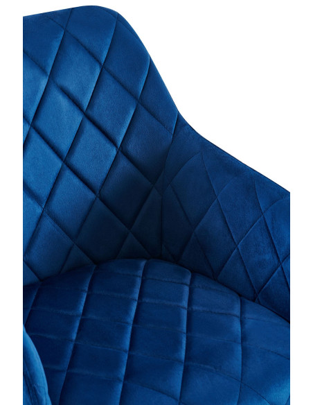 Fauteuil de table matelassé moderne en Velours Bleu foncé Métal Doré Arvella - 5