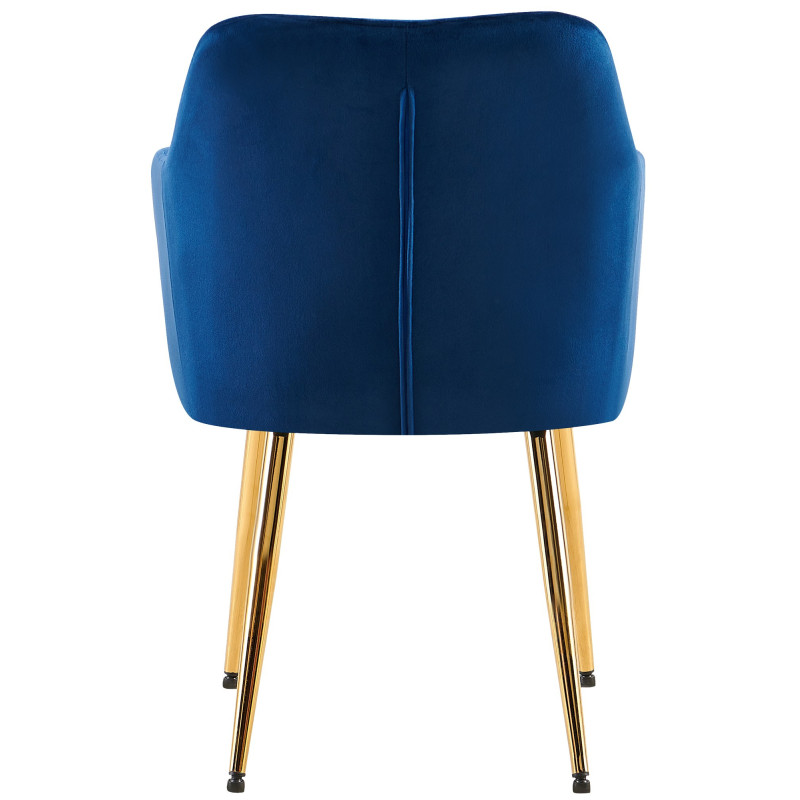 Fauteuil de table matelassé moderne en Velours Bleu foncé Métal Doré Arvella - 4