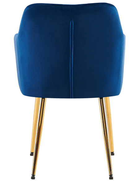 Fauteuil de table matelassé moderne en Velours Bleu foncé Métal Doré Arvella - 4