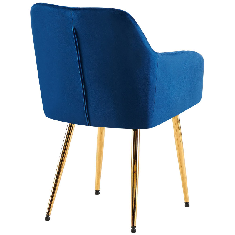 Fauteuil de table matelassé moderne en Velours Bleu foncé Métal Doré Arvella - 3