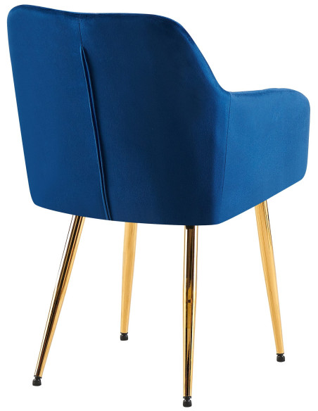 Fauteuil de table matelassé moderne en Velours Bleu foncé Métal Doré Arvella - 3