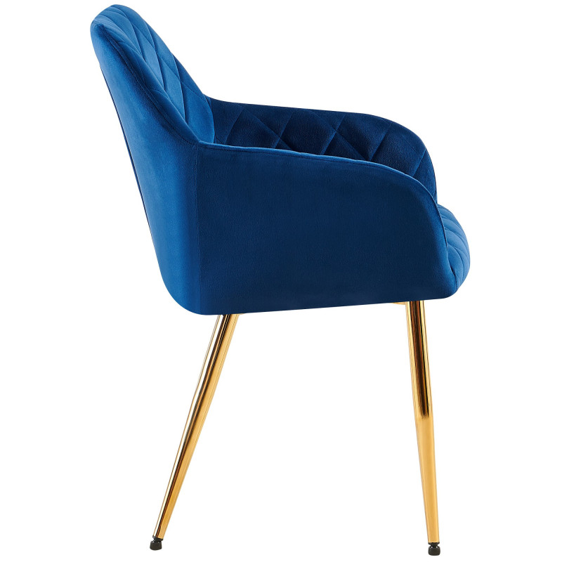 Fauteuil de table matelassé moderne en Velours Bleu foncé Métal Doré Arvella - 2