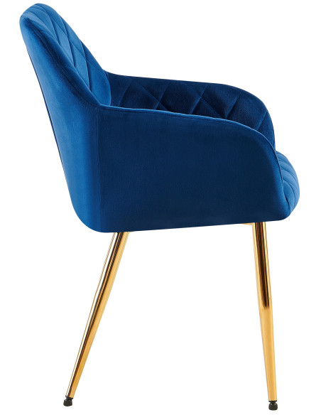 Fauteuil de table matelassé moderne en Velours Bleu foncé Métal Doré Arvella - 2
