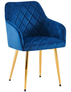 Fauteuil de table matelassé moderne en Velours Bleu foncé Métal Doré Arvella - 1