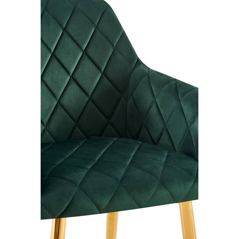 Fauteuil de table matelassé moderne en Velours Vert Métal Doré Arvella - 5