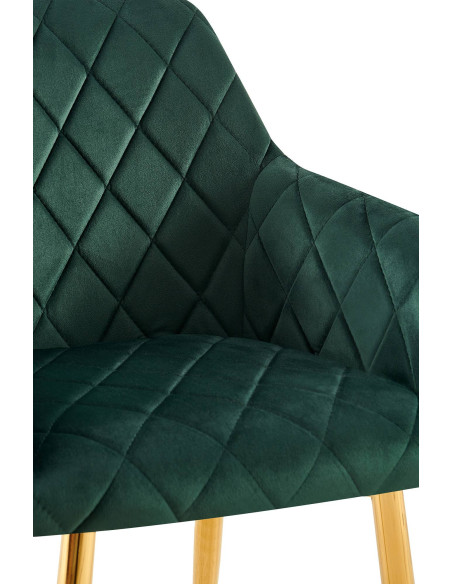 Fauteuil de table matelassé moderne en Velours Vert Métal Doré Arvella - 5