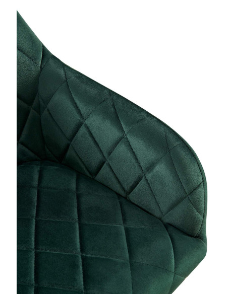 Fauteuil de table matelassé moderne en Velours Vert Métal Doré Arvella - 6