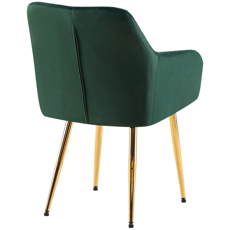 Fauteuil de table matelassé moderne en Velours Vert Métal Doré Arvella - 3