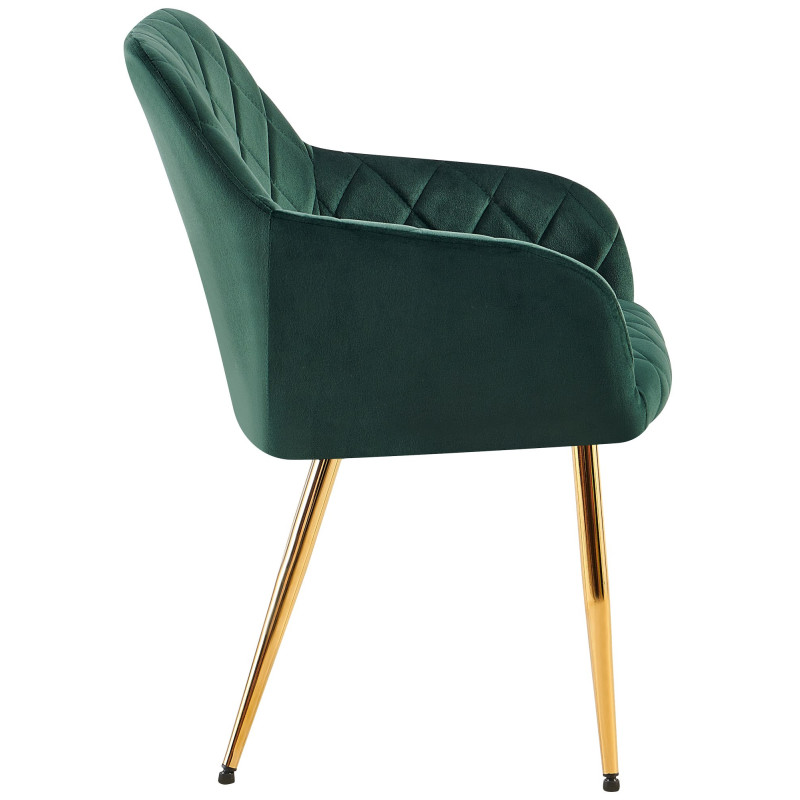Fauteuil de table matelassé moderne en Velours Vert Métal Doré Arvella - 2