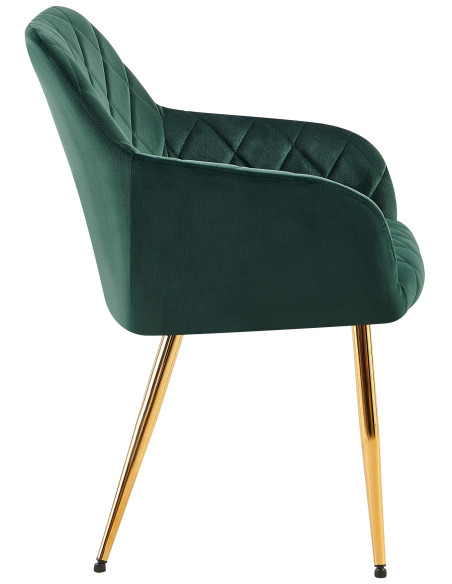 Fauteuil de table matelassé moderne en Velours Vert Métal Doré Arvella - 2