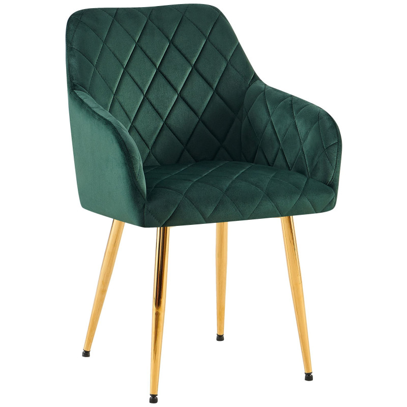 Fauteuil de table matelassé moderne en Velours Vert Métal Doré Arvella - 1