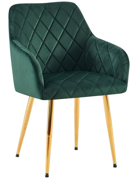 Fauteuil de table matelassé moderne en Velours Vert Métal Doré Arvella - 1
