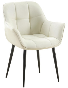 Fauteuil de table haut de gamme en Tissu Blanc crème Métal Noir Davlyn - 1