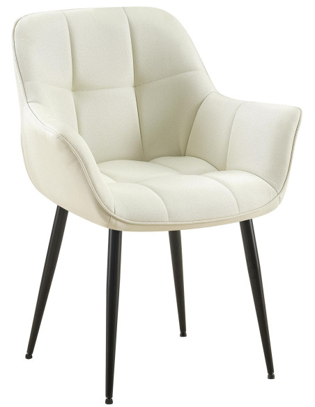Fauteuil de table haut de gamme en Tissu Blanc crème Métal Noir Davlyn - 1