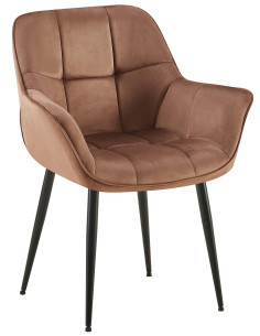 Fauteuil de table haut de gamme en Velours Marron Métal Noir Davlyn - 1