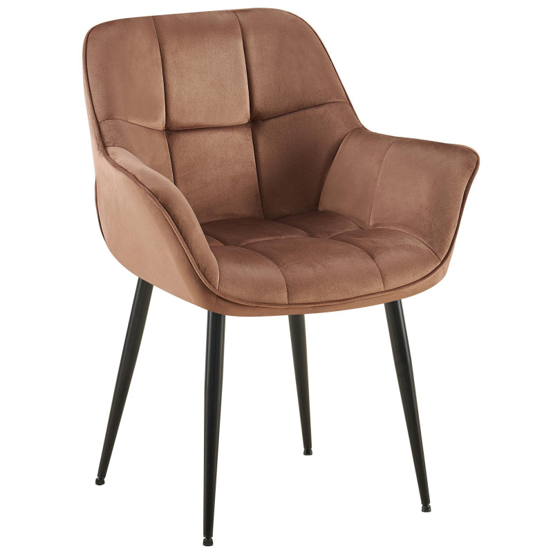 Fauteuil de table haut de gamme en Velours Marron Métal Noir Davlyn - 1