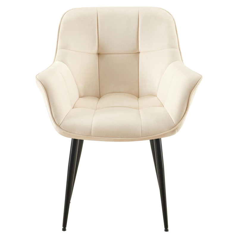 Fauteuil de table haut de gamme en Velours Blanc crème Métal Noir Davlyn - 2