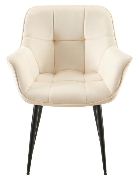 Fauteuil de table haut de gamme en Velours Blanc crème Métal Noir Davlyn - 2