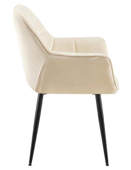 Fauteuil de table haut de gamme en Velours Blanc crème Métal Noir Davlyn - 3