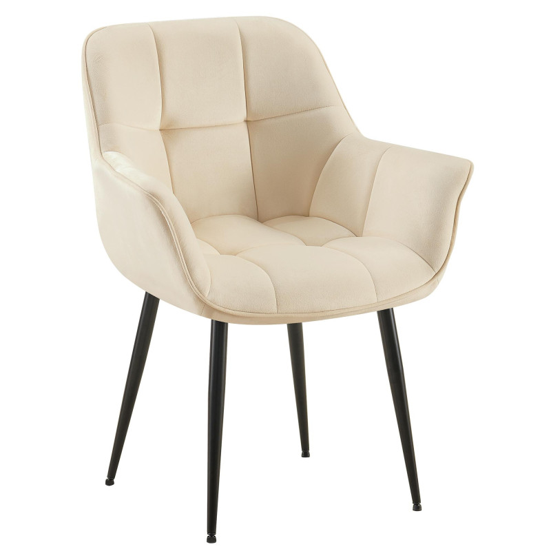 Fauteuil de table haut de gamme en Velours Blanc crème Métal Noir Davlyn - 1