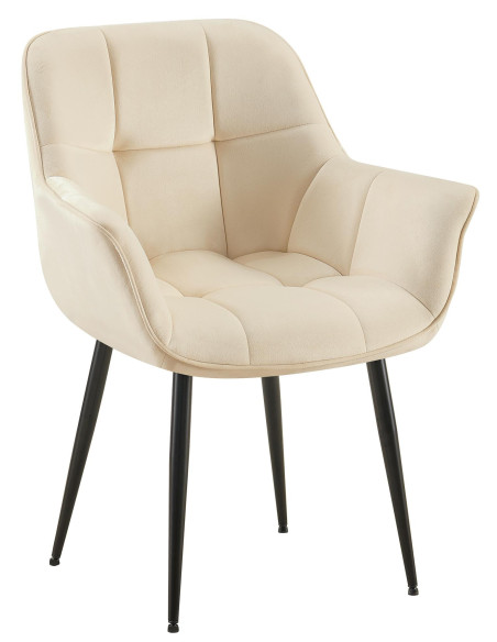 Fauteuil de table haut de gamme en Velours Blanc crème Métal Noir Davlyn - 1