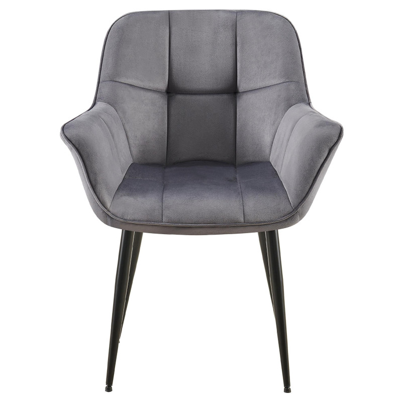 Fauteuil de table haut de gamme en Velours Gris foncé Métal Noir Davlyn - 2