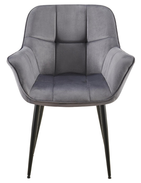 Fauteuil de table haut de gamme en Velours Gris foncé Métal Noir Davlyn - 2