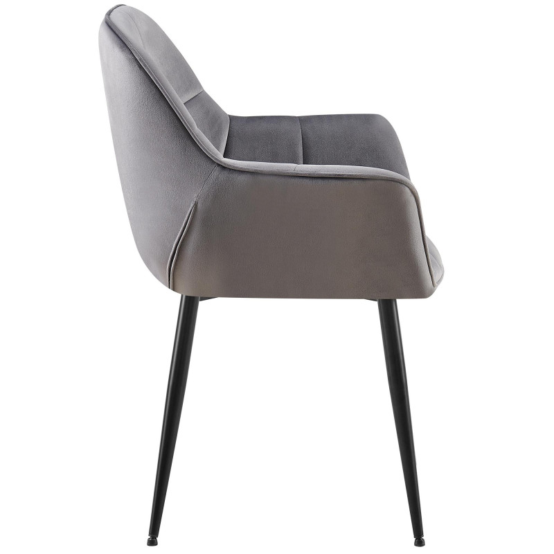 Fauteuil de table haut de gamme en Velours Gris foncé Métal Noir Davlyn - 3